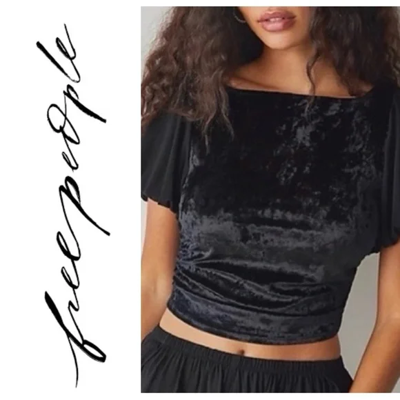 Free People Midnight Mood black velvet crop top - Picture 1 of 12